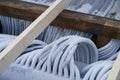 Ice rink cooling system technology : plastic pipes covered with ice for frozen water maintenance Royalty Free Stock Photo