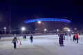 Ice rink in front of Ekaterinburg Arena Stadium at night illumination. Yekaterinburg. Russia