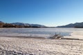 An ice rink on Osoyo0s Lake in British Columbia, Canada on a cold winter day Royalty Free Stock Photo