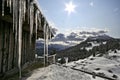 Ice from the roof of a hut in Val Gardena Royalty Free Stock Photo