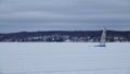 Ice sailing on frozen lake Siljan n Rattvik in Dalarna in Sweden