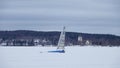 Ice sailing on frozen lake Siljan n Rattvik in Dalarna in Sweden