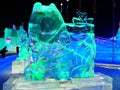 An Ice Sculpture of a Bear with a Gift Bag From the Harbin Ice Festival