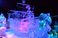 Ice sculpture of Disney& x27;s Princess Ariel cartoon and Pirates of the Caribbean