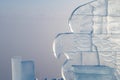 Ice sculpture of eagle. Winter landscape with a view of the Yakutsk city from the hill. The city is hidden under dense