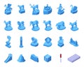 Ice sculpture icons set isometric vector. Animals mermaid