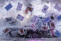 Ice Sculpture playing cards inside ice in Festival in Jelgava, Latvia in February 9, 2019