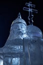 Ice sculpture of Russian bogatyr from the Christmas Festival. Yekaterinburg. Russia