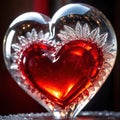 Ice sculpture in shape of heart, frozen, cold, a romantic symbol to celebrate romance, love and Valentine\'s day