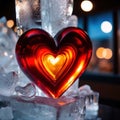 Ice sculpture in shape of heart, frozen, cold, a romantic symbol to celebrate romance, love and Valentine\'s day