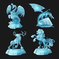 Ice sculptures of horse, dragon, swan and deer Royalty Free Stock Photo