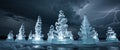 Ice Sculptures Illuminated During Thunderstorm Royalty Free Stock Photo