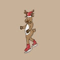 Ice skate reindeer stamp Royalty Free Stock Photo