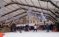 Ice skaters ,Christmas cityscape in Luxembourg city, Europe.