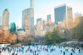 Ice skaters having fun in New York Central Park in winter Royalty Free Stock Photo