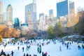 Ice skaters having fun in New York Central Park in winter Royalty Free Stock Photo