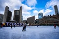 Ice skaters in Nathan Phillips Square. Royalty Free Stock Photo