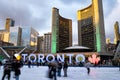 Ice skaters in Nathan Phillips Square. Royalty Free Stock Photo