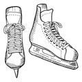 Ice skates drawing. Boots with sharp blades in hand drawn style