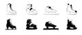 Ice skates glyph icons - figure, fitness, Racing, hockey. Type of ice skate boots. Winter sport equipment logo in black