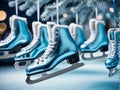 Ice Skates Hanging On A Christmas Tree. Generative AI