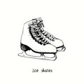 Ice skates. Ink black and white doodle drawing Royalty Free Stock Photo