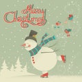 Ice skating cartoon snowman Royalty Free Stock Photo