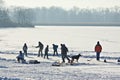 Ice-skating on frozen lake