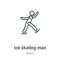 Ice skating man outline vector icon. Thin line black ice skating man icon, flat vector simple element illustration from editable Royalty Free Stock Photo