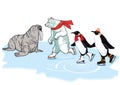 Ice skating polar bear and penguins