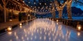 Ice skating rink with Christmas tree empty night Royalty Free Stock Photo