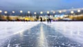 Ice skating rink in winter, blurred background