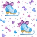 Ice skating shoes hand drawn seamless pattern.