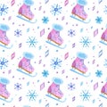 Ice skating shoes hand drawn seamless pattern.