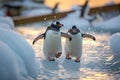 Ice sliding adventure adorable penguins enjoying winter play