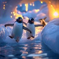 Ice sliding adventure adorable penguins enjoying winter play