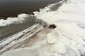 Ice and snow on Baltic sea shore in winter Royalty Free Stock Photo