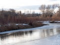 Ice and Snow on a Bend of the Little Bighorn River near Wyola, Montana, at Dawn Royalty Free Stock Photo