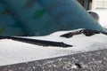 Ice and snow cover windshield and car hood after snow storm Royalty Free Stock Photo