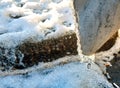 Ice and snow melting, water running down the pipe at the warm sunny spring day Royalty Free Stock Photo