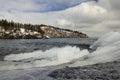 Ice and snow on the shore of Lake Superior, Shovel point in the distance. Royalty Free Stock Photo