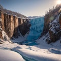 ice splashes at the base of the cliff on a frozen lake.