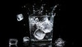 Ice splashing into a glass of water on a black background, summer Royalty Free Stock Photo