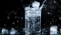 Ice splashing into a glass of water on a black background, summer Royalty Free Stock Photo