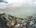 Ice stalactite in kumbhu ice fall, . Beautiful cave and rocks