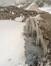 Ice stalactite in kumbhu ice fall, . Beautiful cave and rocks