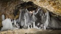 Ice stalagmites details at Scarisoara Cave, Romania