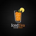 Ice tea glass logo. Cold iced tea on black background Royalty Free Stock Photo
