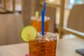 Ice Tea Lemon/Iced drink with slices of lime and ice. Royalty Free Stock Photo