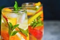 Ice tea with peach and lemon. Cold drink. Royalty Free Stock Photo